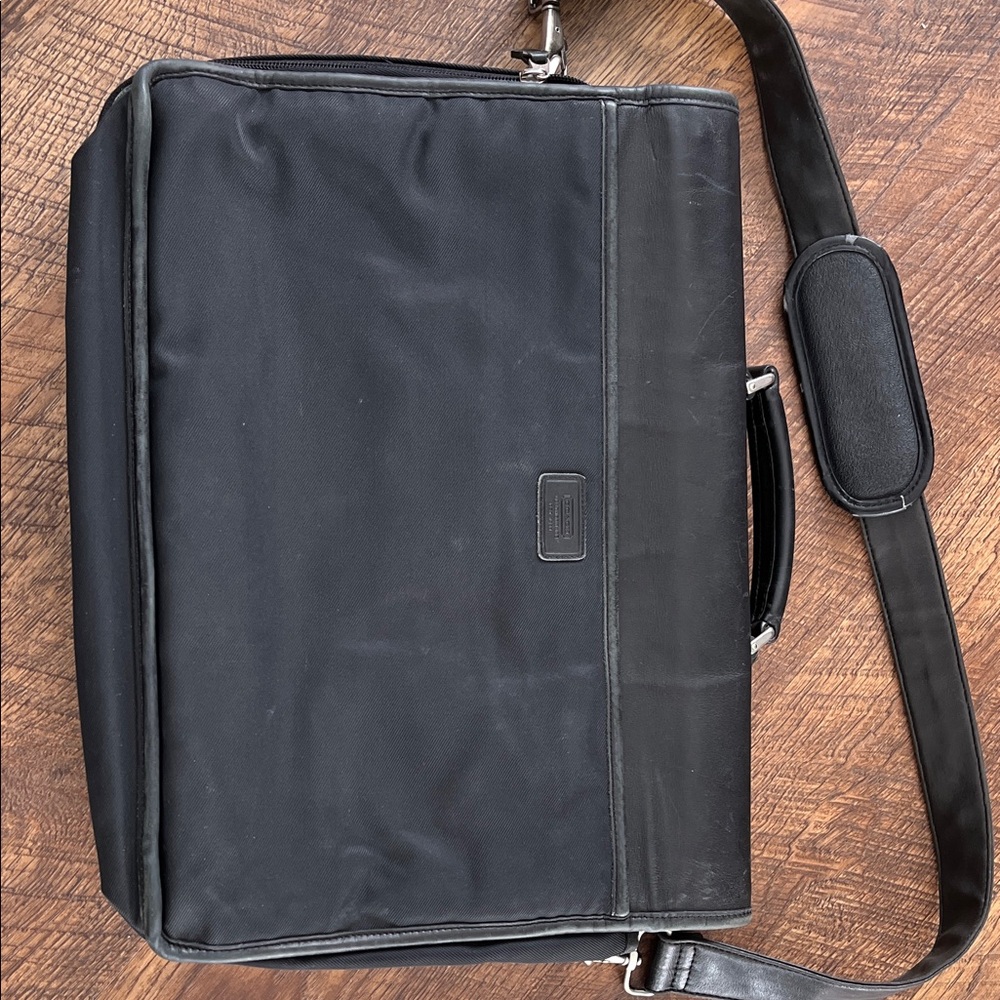 Coach Black Leather & Nylon Messenger Briefcase Bag - Picture 2 of 9